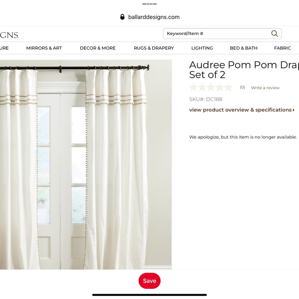 Ballard Designs Audree Drapery Panels Four 50 x 96